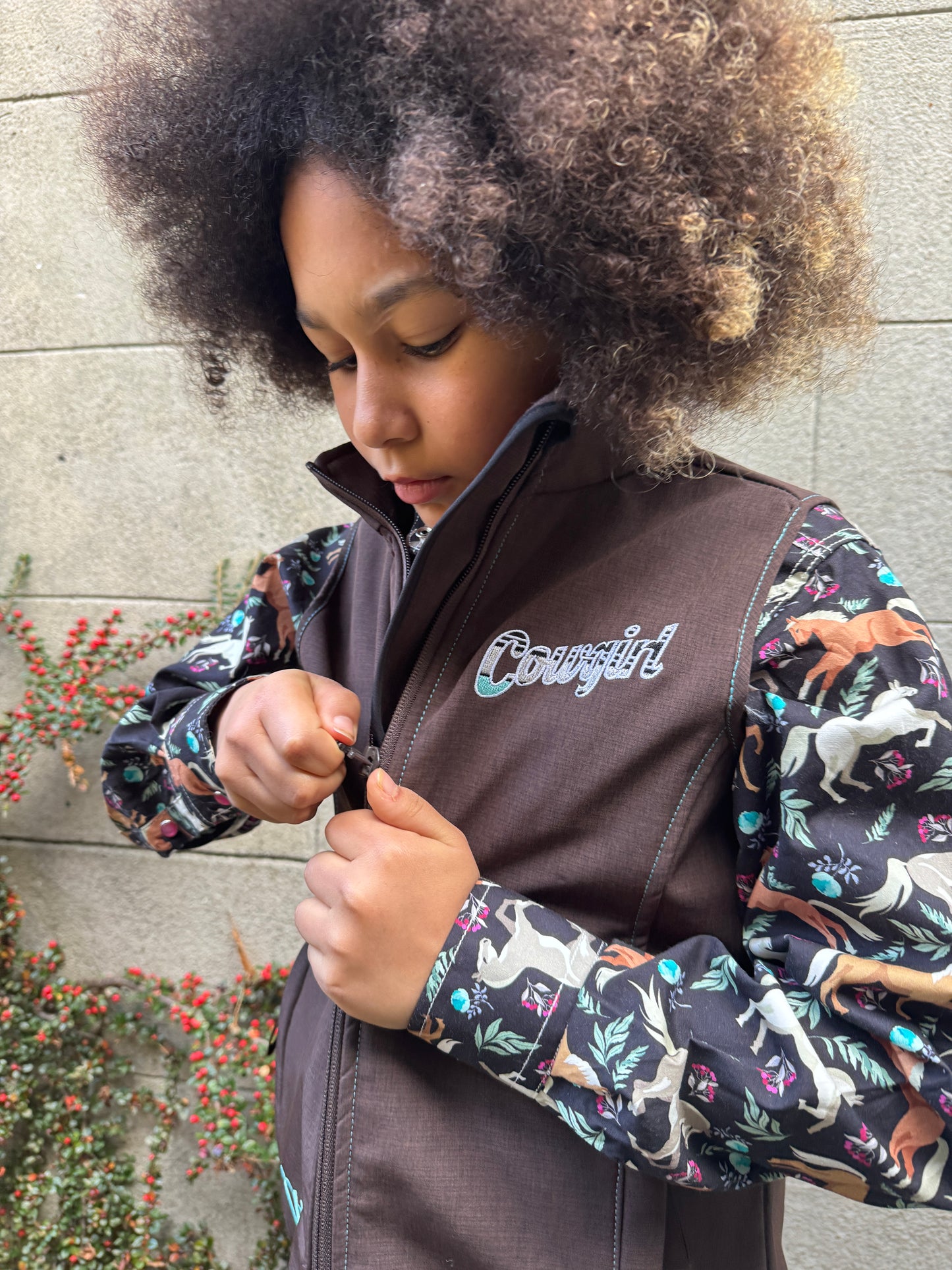 Girl’s Cowgirl Hardware Sassy Cowgirl Brown Poly Shell Vest