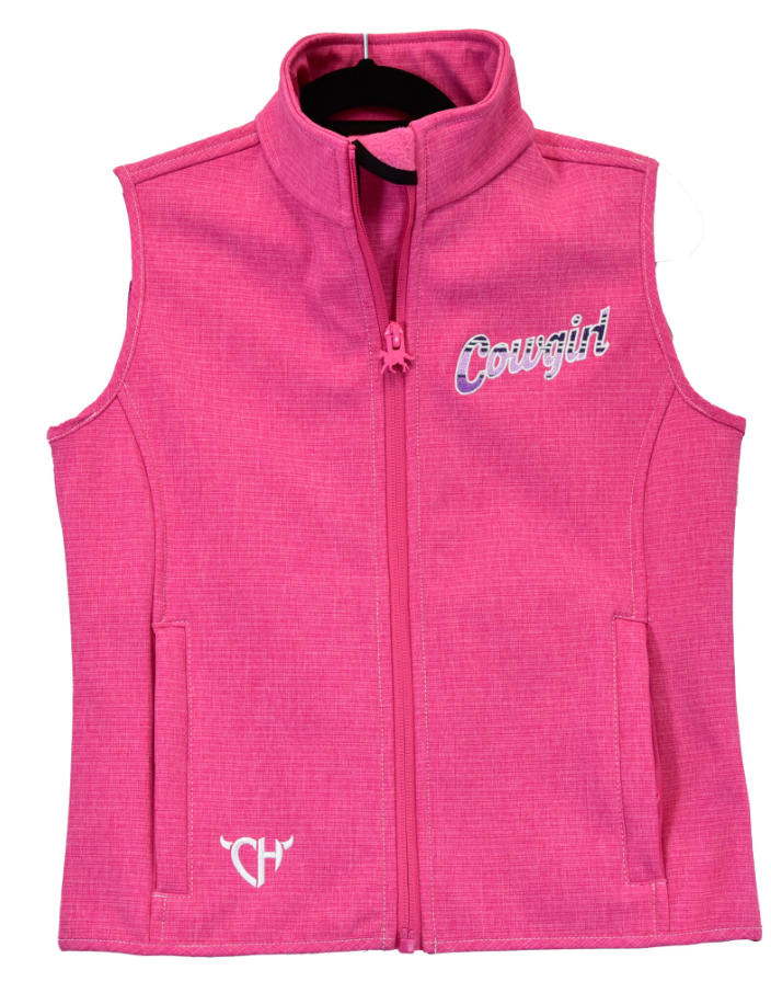 Girl’s Cowgirl Hardware Sassy Cowgirl Pink Poly Shell Vest