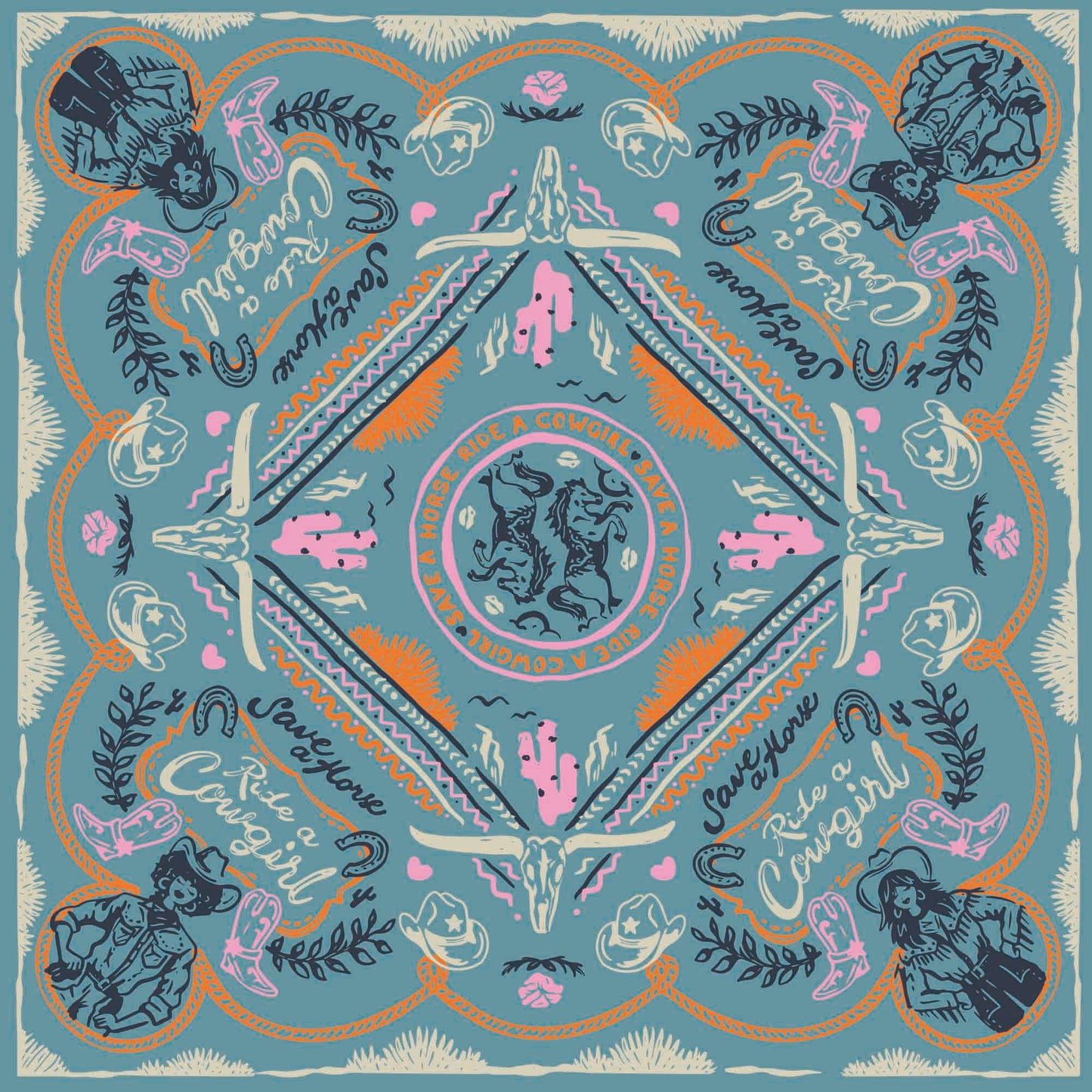 Save a Horse Ride a Cowgirl Neckerchief (Howlin' Blue)