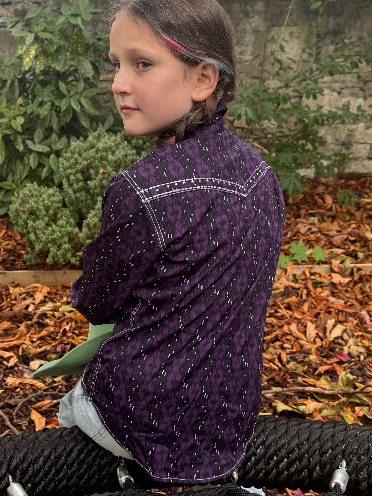 Kids Cowgirl Hardware Western Shirt - Long Sleeve- Purple Rodeo Rein