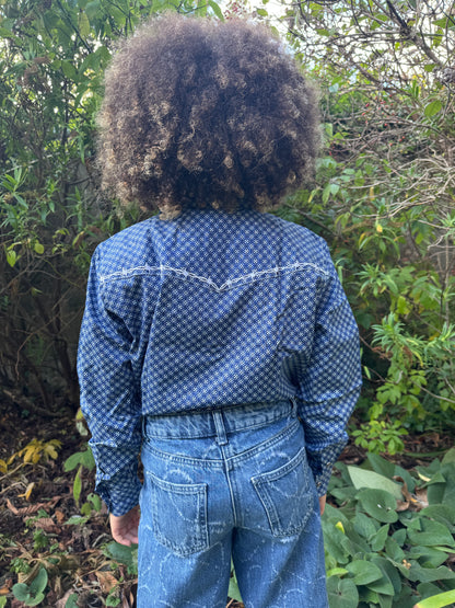 Kids Cowgirl Hardware Western Shirt - Long Sleeve- Blue Prairie Patch