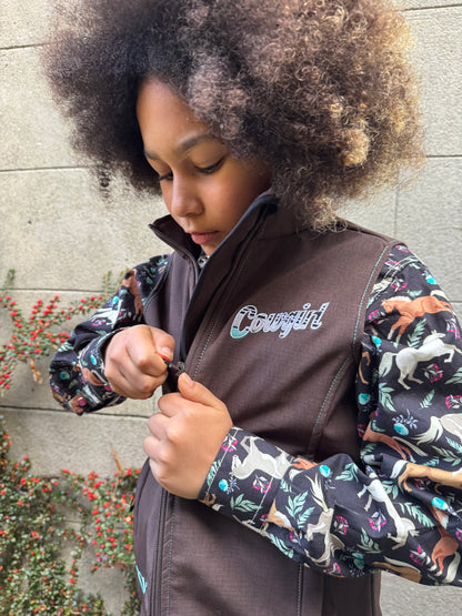 Girl’s Cowgirl Hardware Sassy Cowgirl Brown Poly Shell Vest