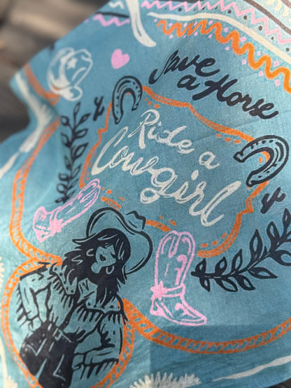 Save a Horse Ride a Cowgirl Neckerchief (Howlin' Blue)