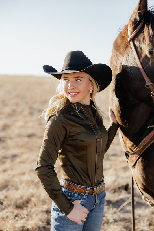 Little Lucille Frontier Shirt- Olive Green