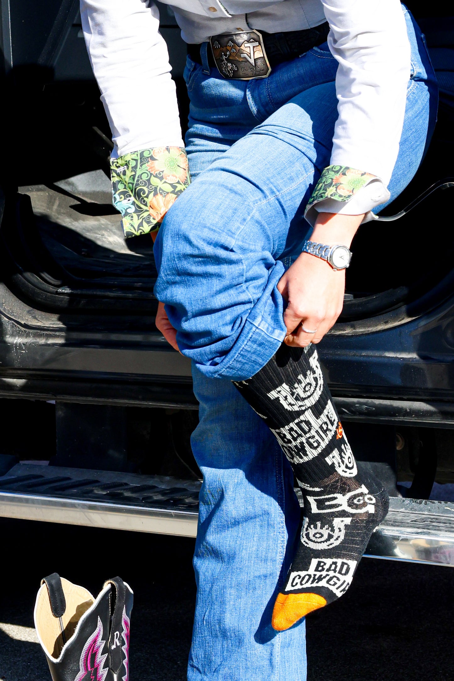 LUCKY CHUCK x BAD COWGIRL CO Logo Performance Boot Socks