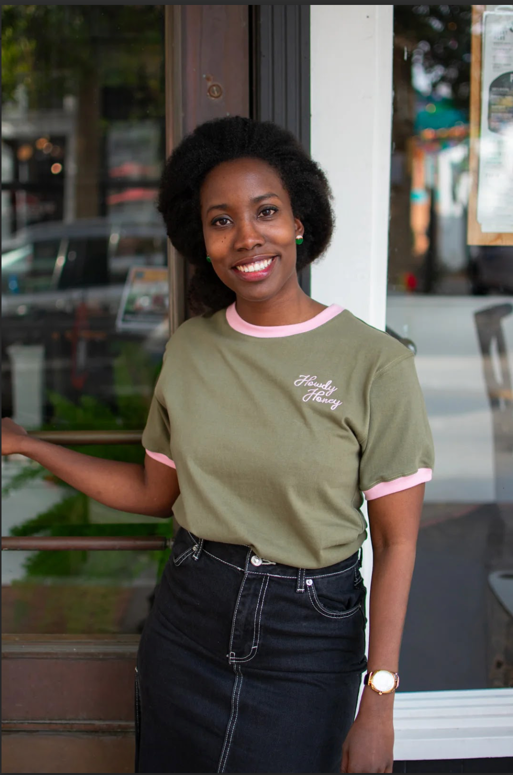 Howdy Honey Ringer Tee-Olive and Rose