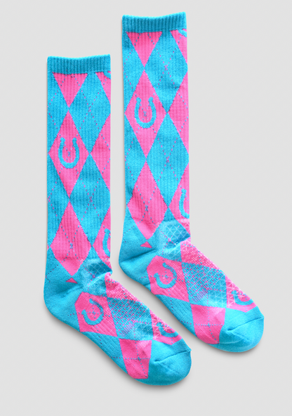 LUCKY CHUCK Lucky Argyle Hot Pink Performance Boot Socks