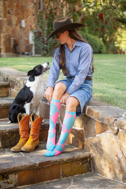 LUCKY CHUCK Lucky Argyle Hot Pink Performance Boot Socks