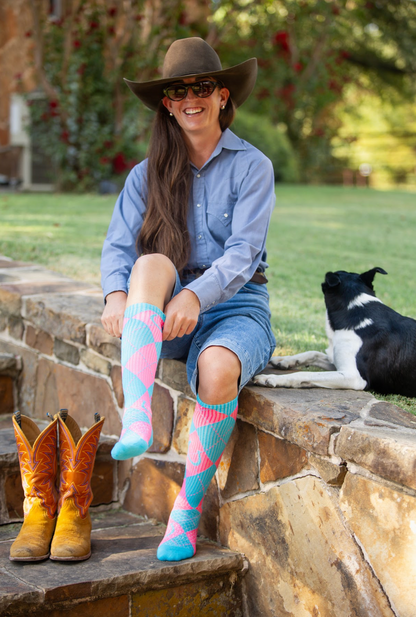 LUCKY CHUCK Lucky Argyle Hot Pink Performance Boot Socks