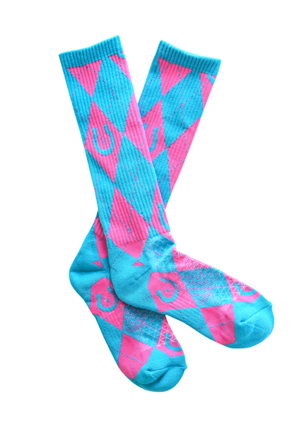 LUCKY CHUCK Lucky Argyle Hot Pink Performance Boot Socks