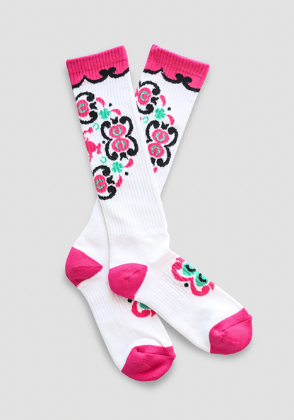 LUCKY CHUCK Ranch Glam White Pink Performance Boot Socks