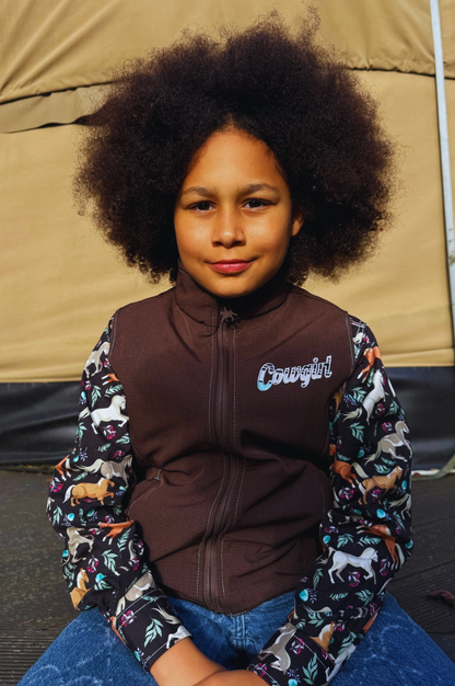 Girl’s Cowgirl Hardware Sassy Cowgirl Brown Poly Shell Vest