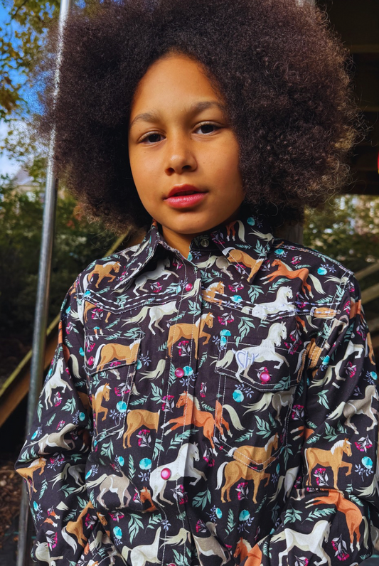 Kids Cowgirl Hardware Western Shirt - Long Sleeve- Pony Fantasy