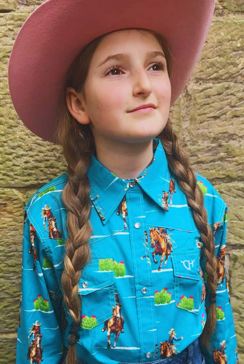 Kids Cowgirl Hardware Western Shirt - Long Sleeve- Vintage Cowgirl