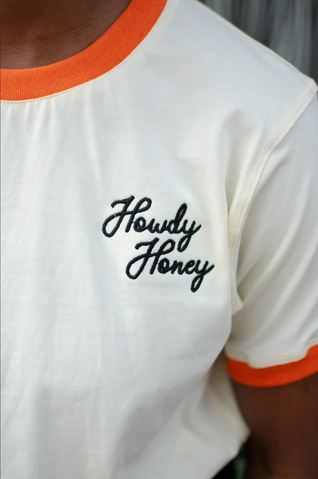 Howdy Honey Ringer Tee-Oat and Orange