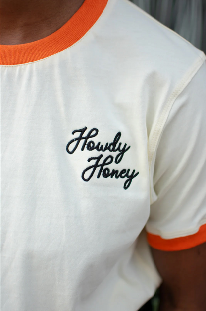 Howdy Honey Ringer Tee-Oat and Orange