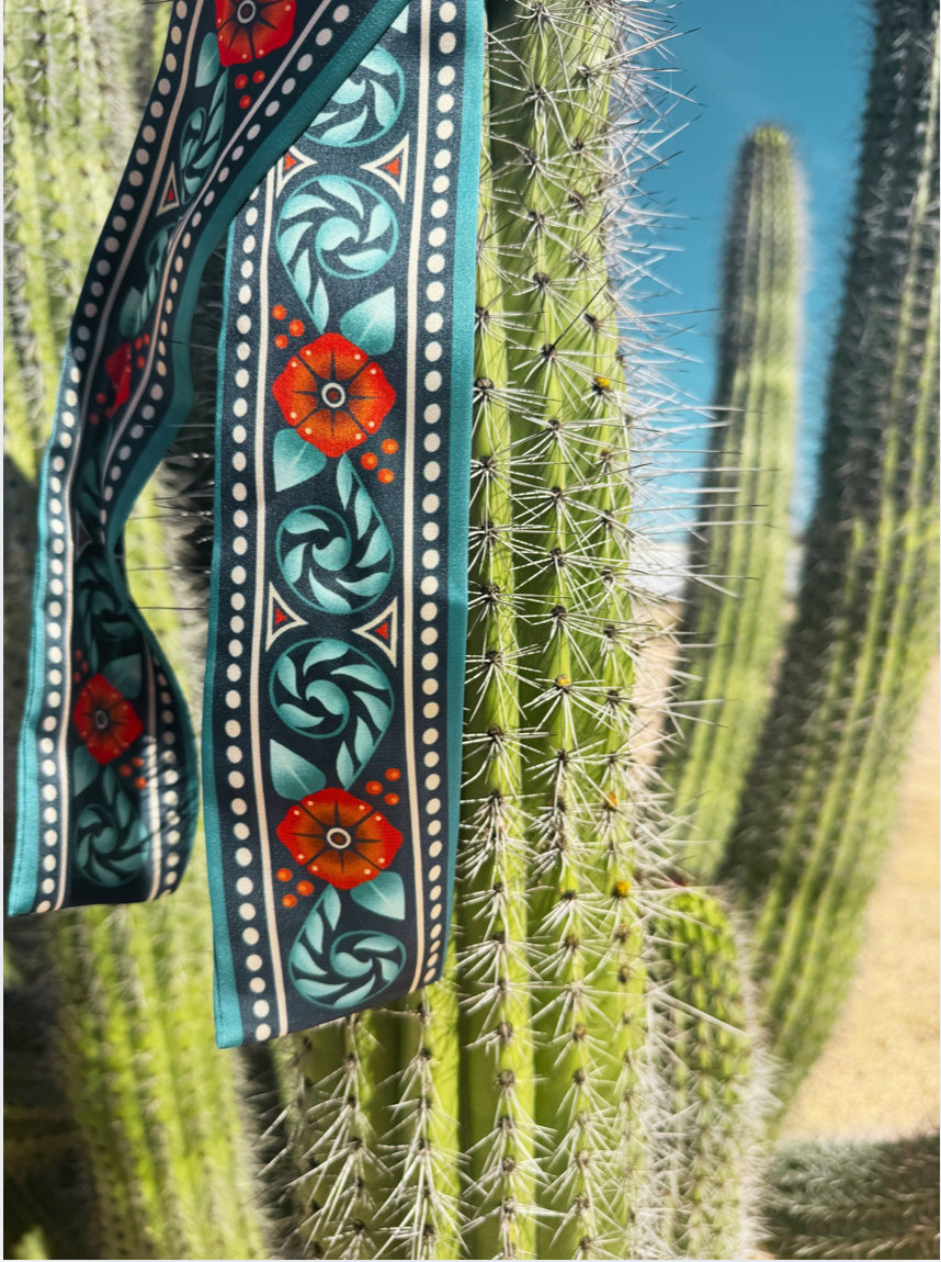 Rose Bandit Silk Blend Twilly | Western Twilly Scarf