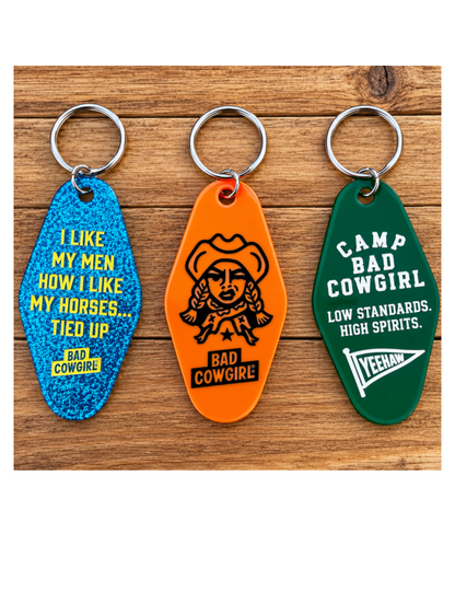 Bad Cowgirl Retro Motel Keychains
